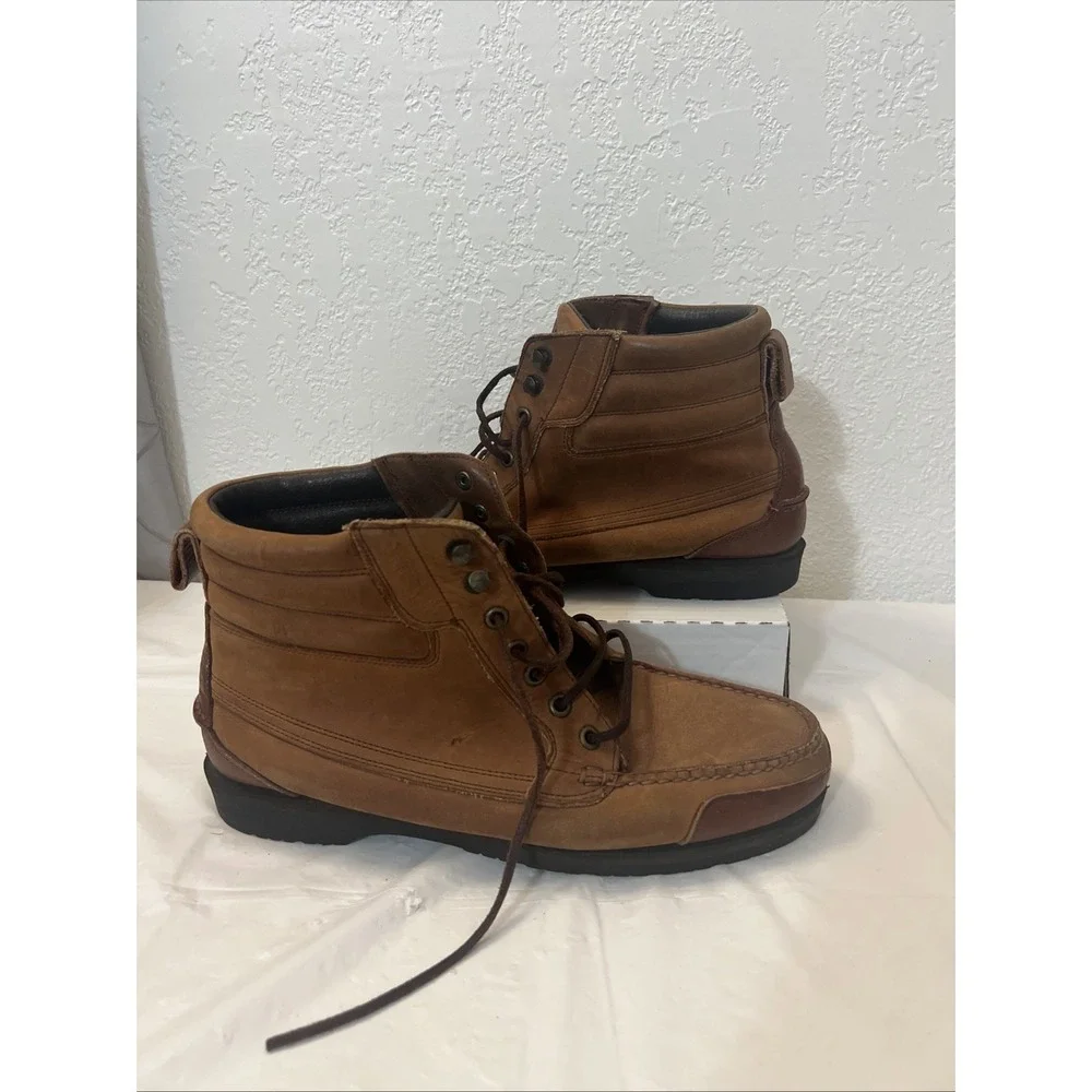 Lands End Chukka Boots Mens Brown 10.5D Leather Lace Up Business Casual Moc Toe